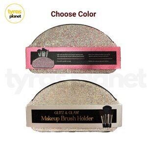 Glitz & Glam Makeup Brush Holder Silver Pink Bling Rhinestone SET OF 2